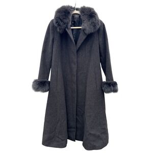 Steve By Searle Women's‎ Charcoal Wool Coat Fox Fur Collar Vintage Warm Size 2P